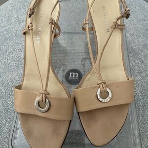 Burberry Beige Leather Sandals with Silver Logo Accents